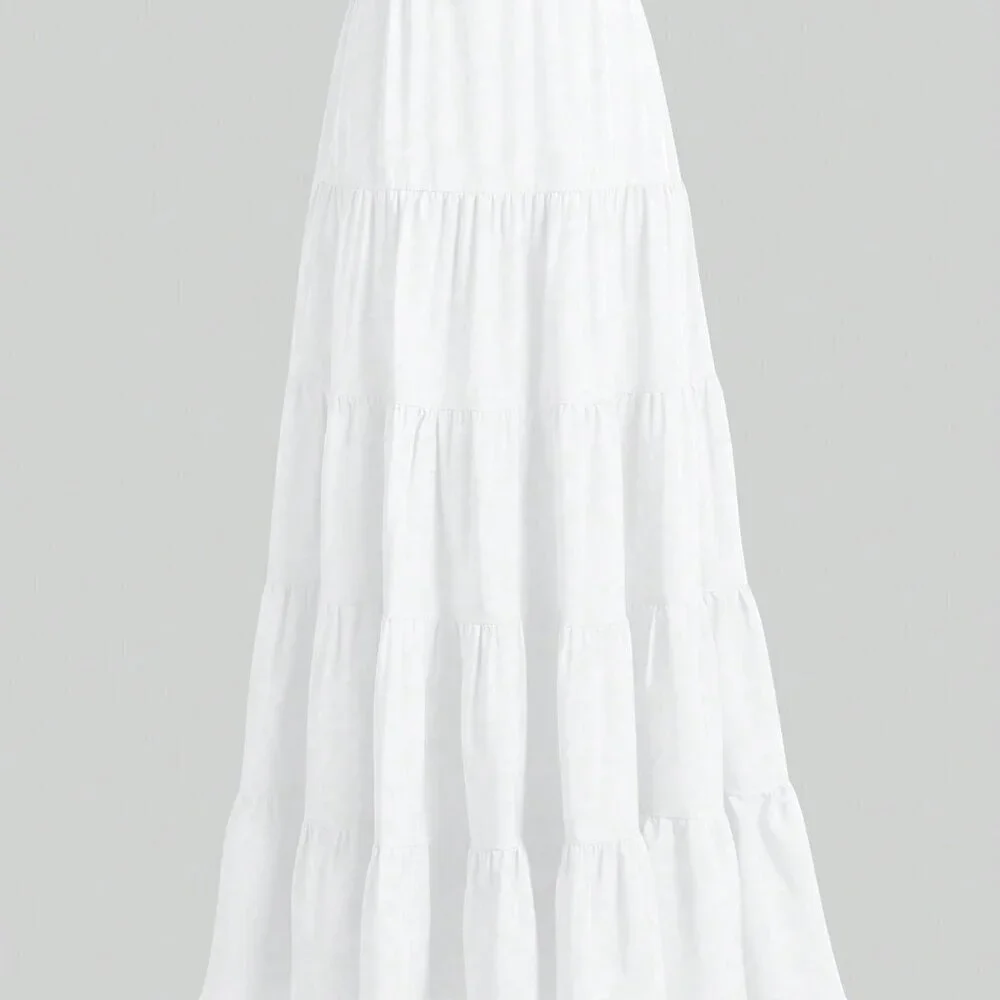 White Casual Women's Multi-Layered Ruffle Hem Long Skirt - Picture 4 of 7
